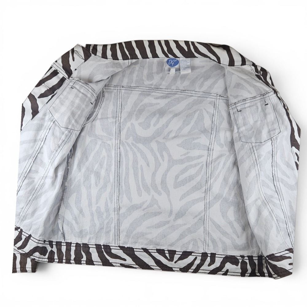 DG2 Diane Gilman Jacket XS Brown Ivory Trucker Stretch Animal Zebra Print Y2K - Picture 7 of 9